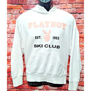 Playboy Unisex White Cotton Hoodie Size S Regular Fit